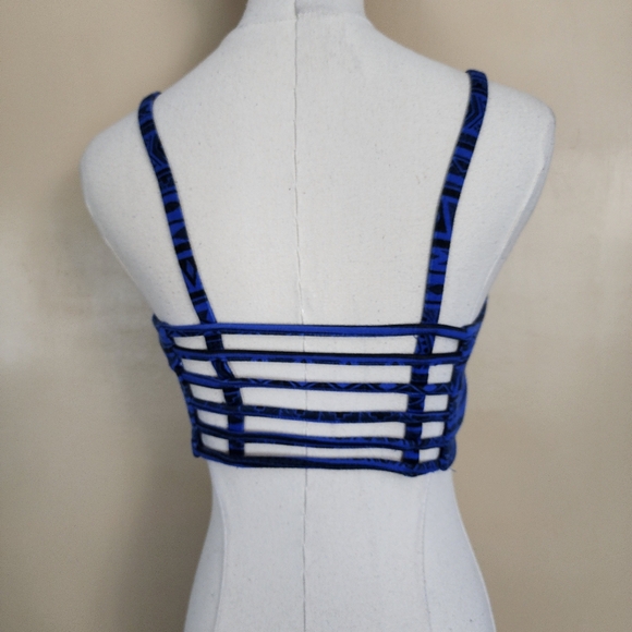 Blue/Black Aztec Cage Cropped Top, Women's S - Picture 3 of 8